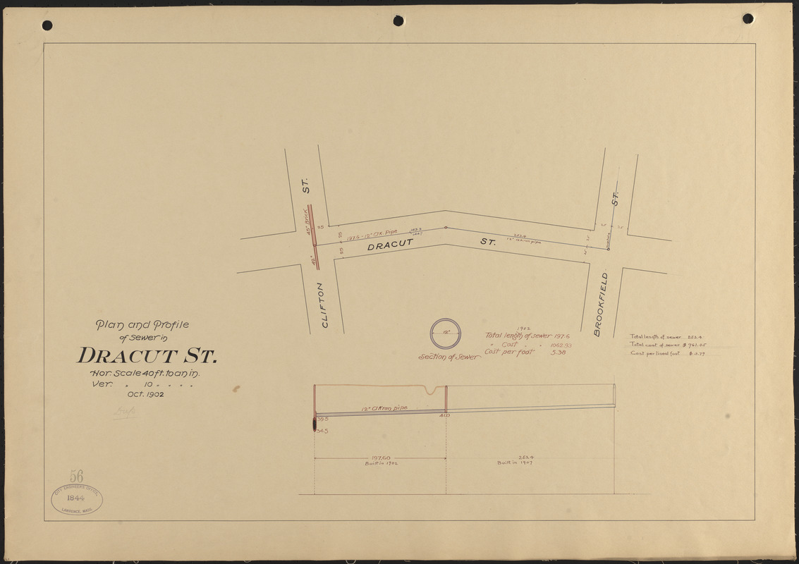 Plan and profile of sewer in Dracut St.