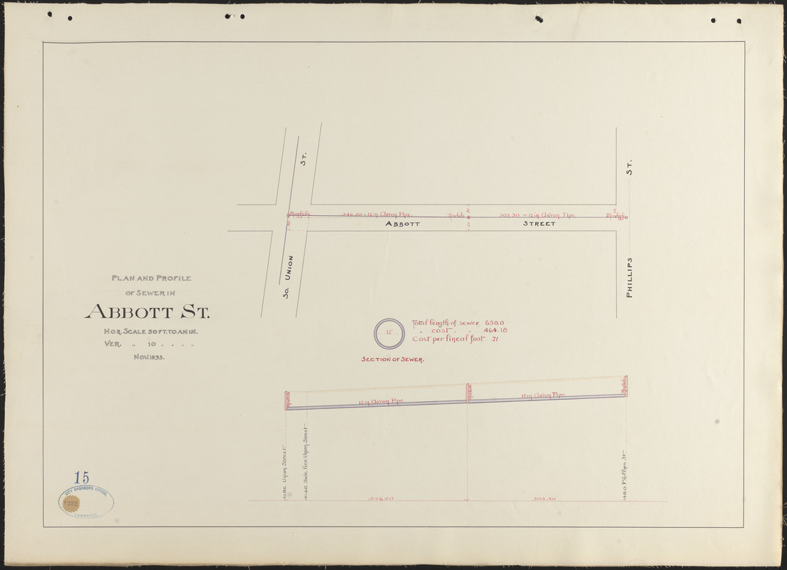 Plan and profile of sewer in Abbott St.