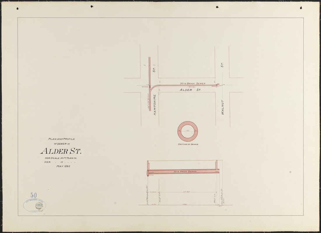 Plan and profile of sewer in Alder St.