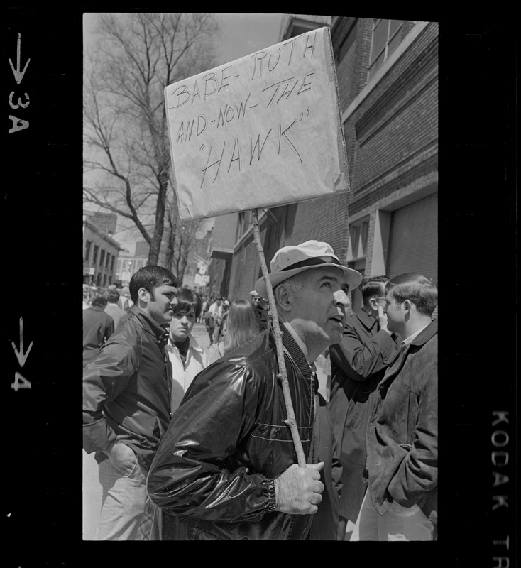 Red Sox fans protesting the trade of Ken Harrelson outside Fenway Park