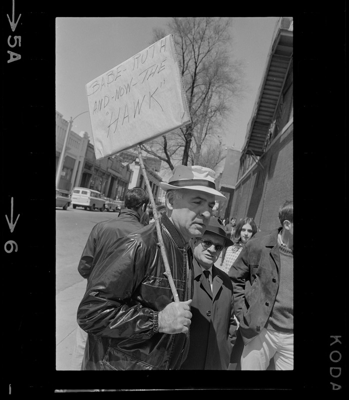 Red Sox fans protesting the trade of Ken Harrelson outside Fenway Park