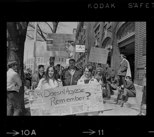 Red Sox fans protesting the trade of Ken Harrelson outside Fenway Park