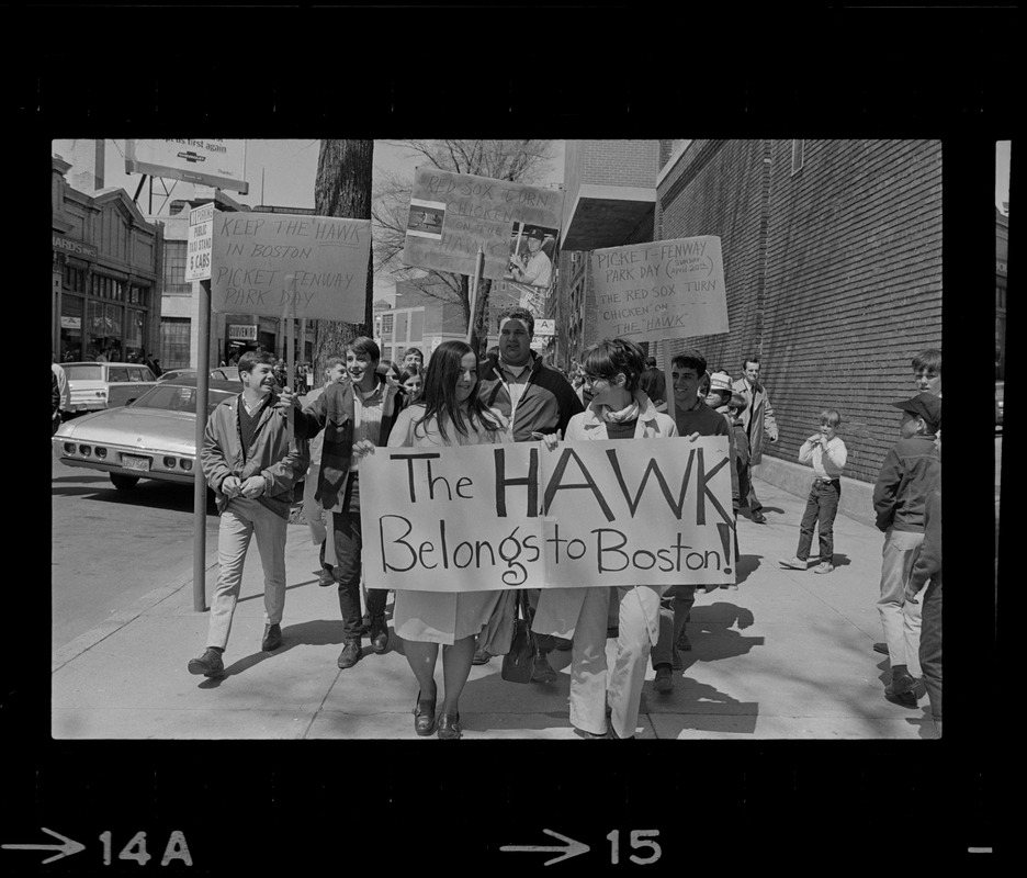 Red Sox fans protesting the trade of Ken Harrelson outside Fenway Park