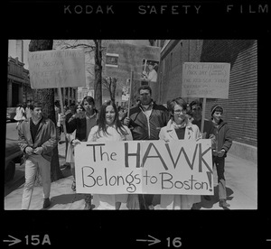 Red Sox fans protesting the trade of Ken Harrelson outside Fenway Park