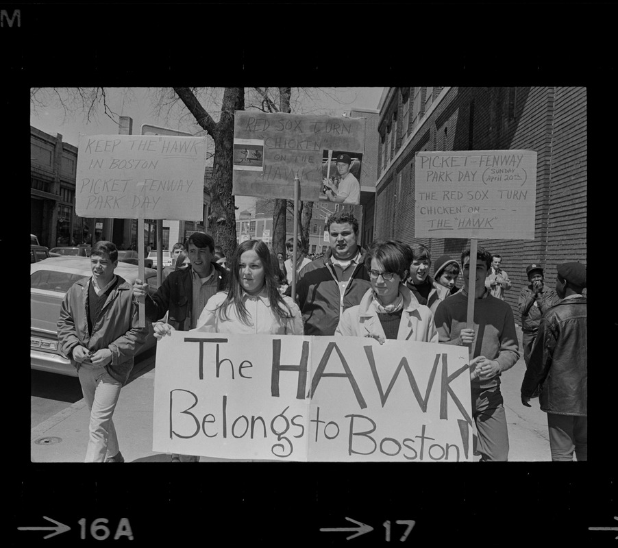 Red Sox fans protesting the trade of Ken Harrelson outside Fenway Park