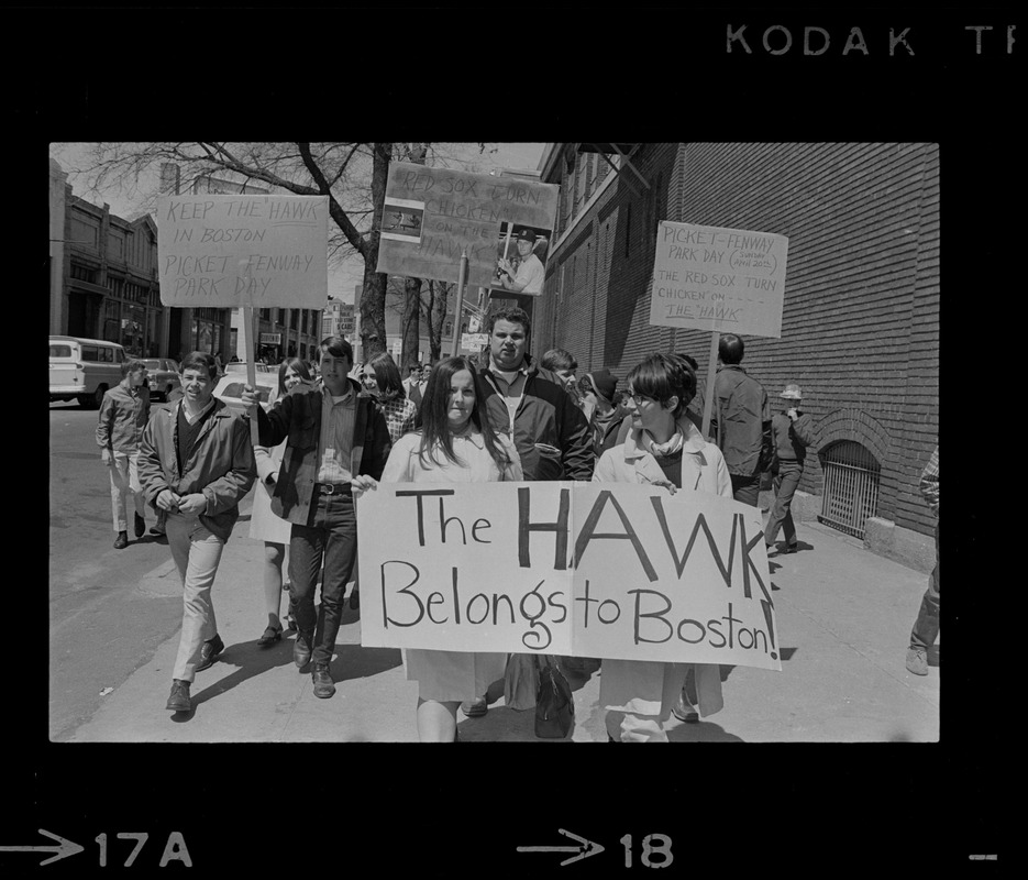 Red Sox fans protesting the trade of Ken Harrelson outside Fenway Park