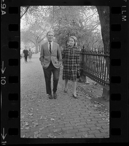 Boston Mayor-elect Kevin White and Kathryn White walking the morning after the mayoral election