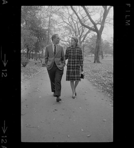 Boston Mayor-elect Kevin White and Kathryn White walking the morning after the mayoral election