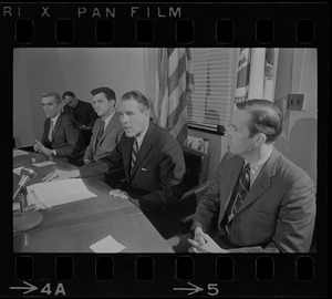 Jack Flannery, Robert L. Yasi, Lt. Gov. Francis Sargent, and Donald R. Dwight at press conference to announce appointment of aides