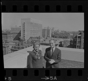 Boston Mayor Kevin White and Kathryn White on roof at Boston City Hospital
