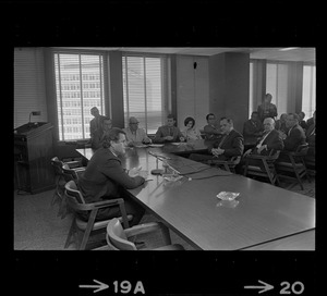 Ted Kennedy addressing meeting with Massachusetts mayors