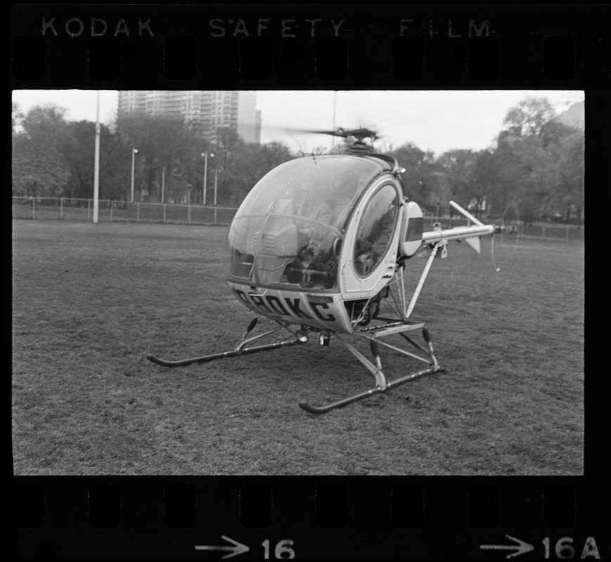 Mayor Kevin White aboard a helicopter