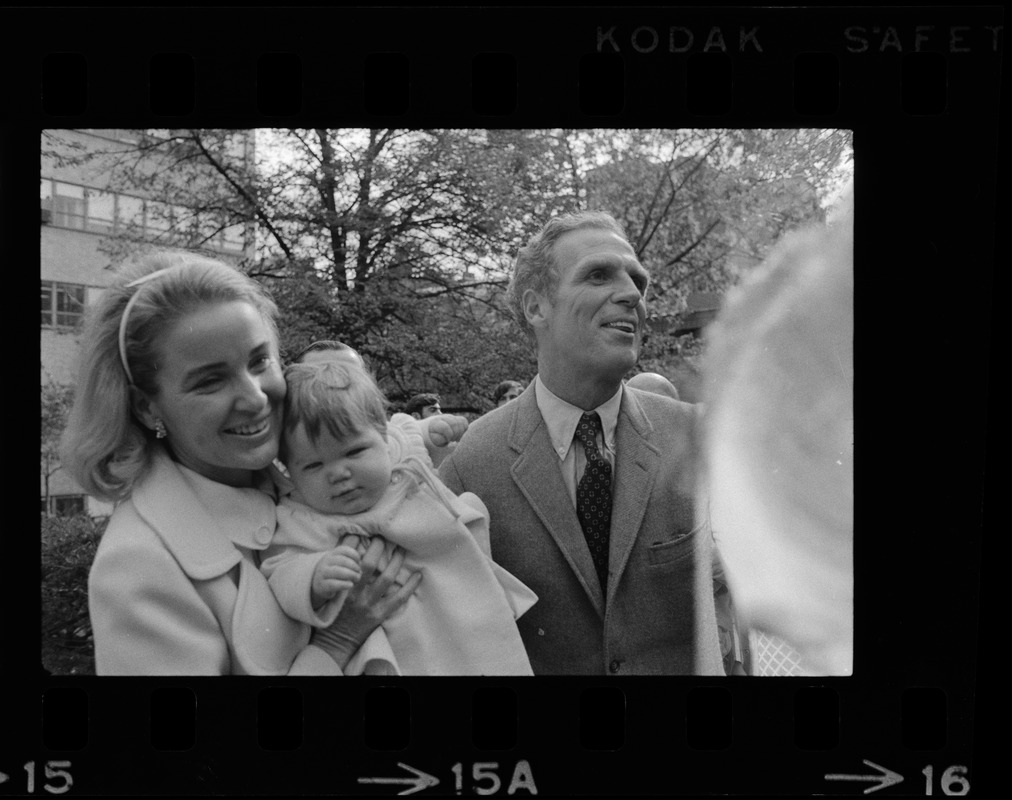 Kathryn White and Boston Mayor Kevin White with their daughter Patricia after leaving the hospital