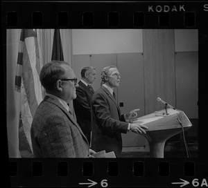 Unidentified man, Daniel Finn, Housing Authority Administrator, and Mayor White during a press conference to deny charges of "cronyism" in job appointments