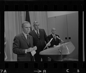 Mayor White, Daniel Finn, Housing Authority Administrator, and an unidentified man during a press conference to deny charges of "cronyism" in job appointments