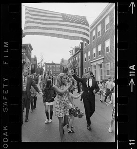 Joan Kennedy and Sen. Ted Kennedy walking in Bunker Hill Day parade