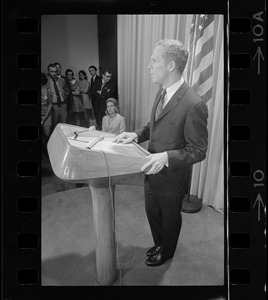 Mrs. Kathryn White watches as her husband, Boston Mayor Kevin White, announces that he is a candidate for the Democratic gubernatorial nomination