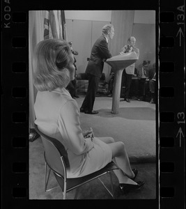 Mrs. Kathryn White watches as her husband, Boston Mayor Kevin White, announces that he is a candidate for the Democratic gubernatorial nomination