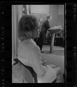 Mrs. Kathryn White watches as her husband, Boston Mayor Kevin White, announces that he is a candidate for the Democratic gubernatorial nomination