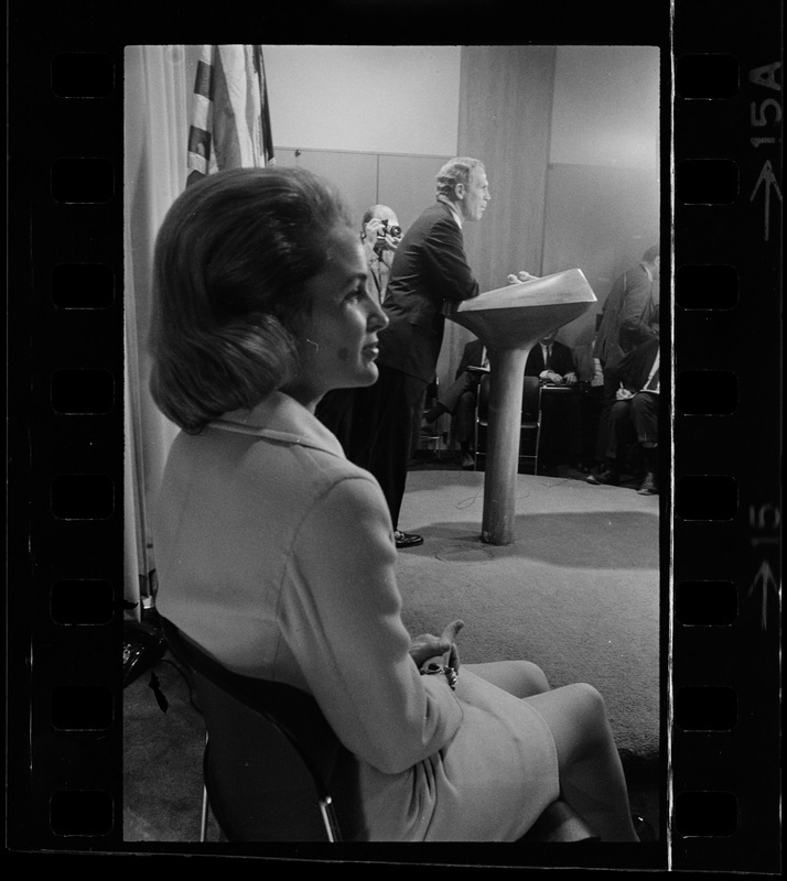 Mrs. Kathryn White watches as her husband, Boston Mayor Kevin White, announces that he is a candidate for the Democratic gubernatorial nomination