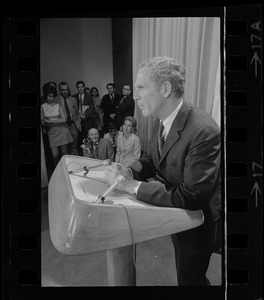 Mrs. Kathryn White watches as her husband, Boston Mayor Kevin White, announces that he is a candidate for the Democratic gubernatorial nomination