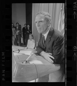 Mrs. Kathryn White watches as her husband, Boston Mayor Kevin White, announces that he is a candidate for the Democratic gubernatorial nomination