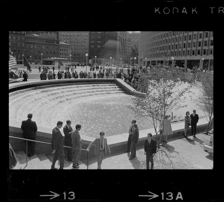 Fountain garden at City Hall Plaza following dedication ceremony