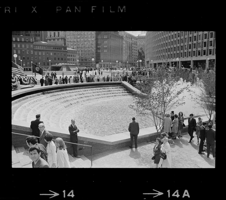 Fountain garden at City Hall Plaza following dedication ceremony