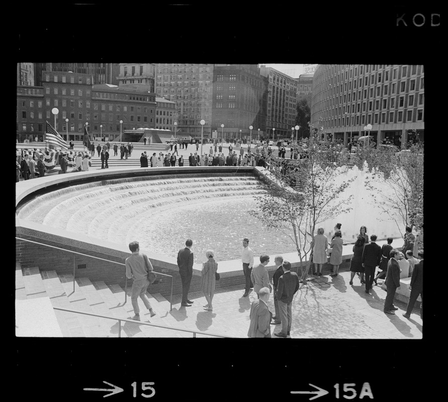 Fountain garden at City Hall Plaza following dedication ceremony