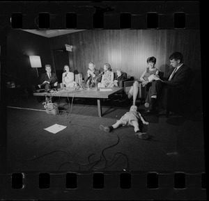 Dr. and Mrs. Anthony W. England, Dr. and Mrs. Philip K. Chapman, Peter Chapman, and Mrs. and Dr. William B. Lenoir at press conference at MIT