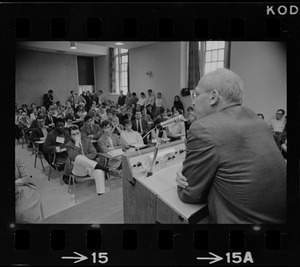 Walt W. Rostow speaking in a classroom