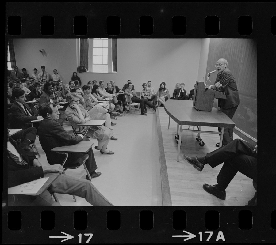 Walt W. Rostow speaking in a classroom