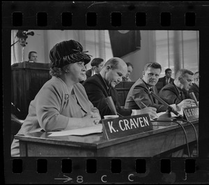 Boston City Councilors Katherine Craven, George F. Foley, John J. Tierney, and Peter F. Hines at a hearing of the Boston City Council Committee on Public Services about a series of murders