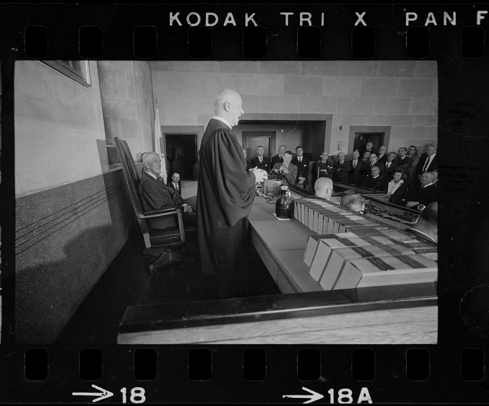 Chief Justice Elijah Adlow of Boston Municipal Court addressing the