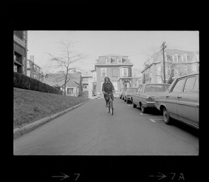 Cambridge Mayor Barbara Ackerman riding bicycle
