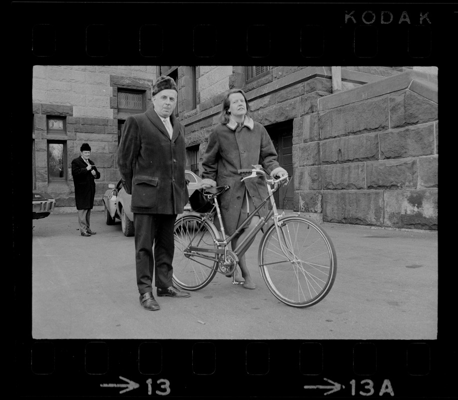 Cambridge Mayor Barbara Ackerman and unidentified man with bicycle ...