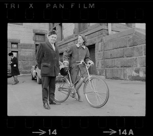 Cambridge Mayor Barbara Ackerman and unidentified man with bicycle