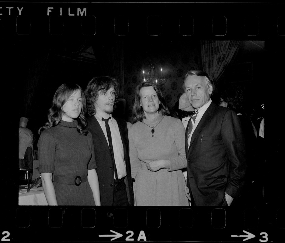 Mayor Barbara Ackerman--the first woman mayor of Cambridge--talks with her son, Richard, husband Paul, a Boston University professor, and an unidentified woman