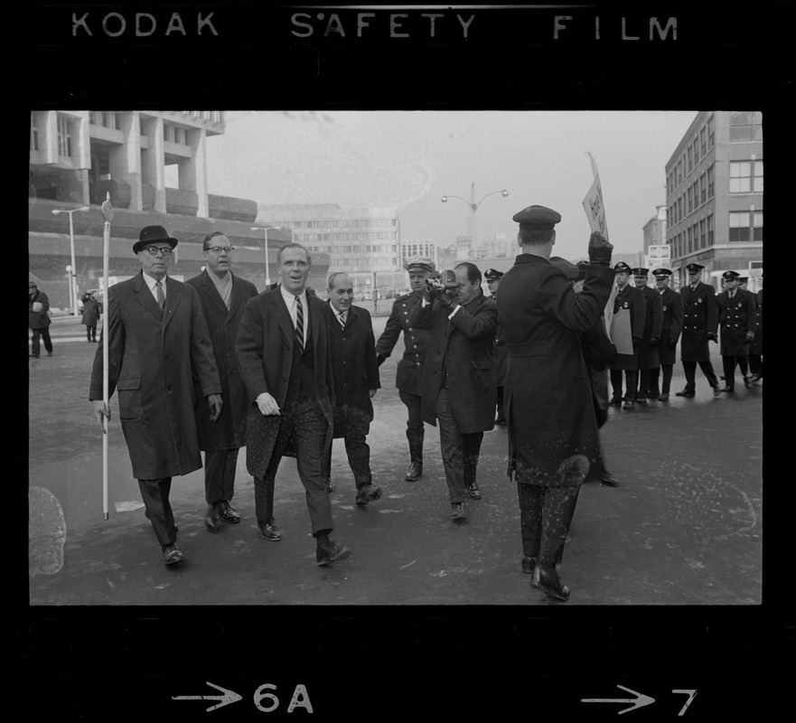 The sergeant-at-arms, Boston City Councilor John Saltonstall, Mayor Kevin White, and City Councilor Frederick Langone walking to Faneuil Hall for State of the City address