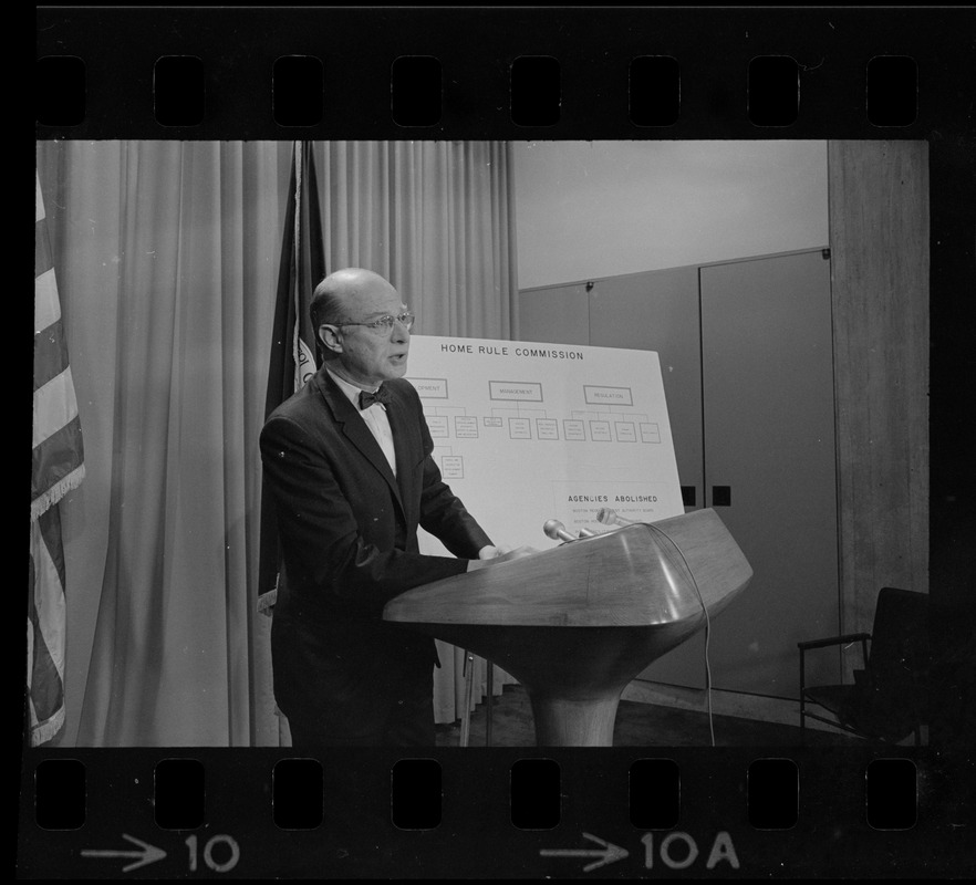 Professor Albert M. Sacks speaking at meeting of Home Rule Commission