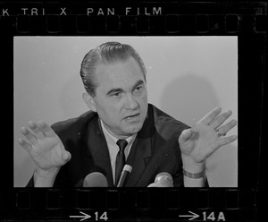 George Wallace, former governor of Alabama, at press conference in Boston