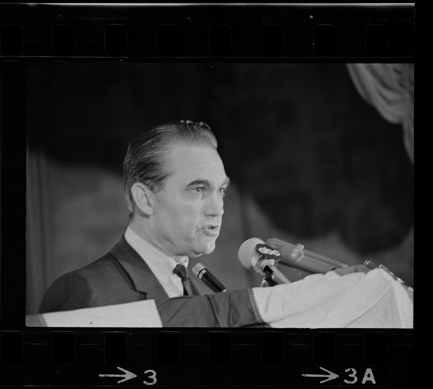 George Wallace, former governor of Alabama, speaking at presidential campaign rally in Boston
