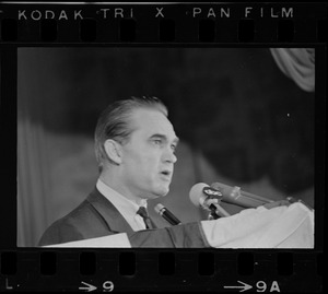 George Wallace, former governor of Alabama, speaking at presidential campaign rally in Boston
