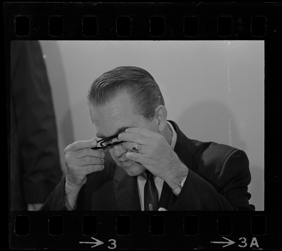 George Wallace, former governor of Alabama, at press conference in Boston