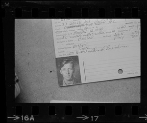 Edward Brinkman's Suffolk County Jail identification card with photo