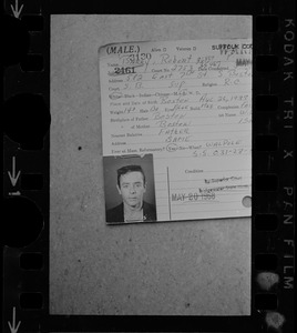 Robert Barry's Suffolk County Jail identification card with photo