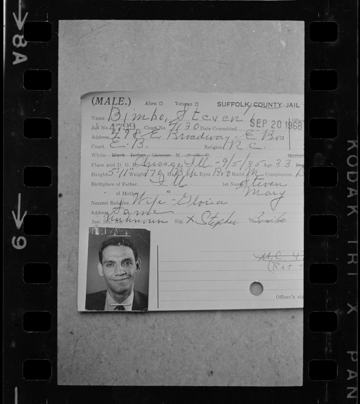 Stephen Bimbo's Suffolk County Jail identification card with photo