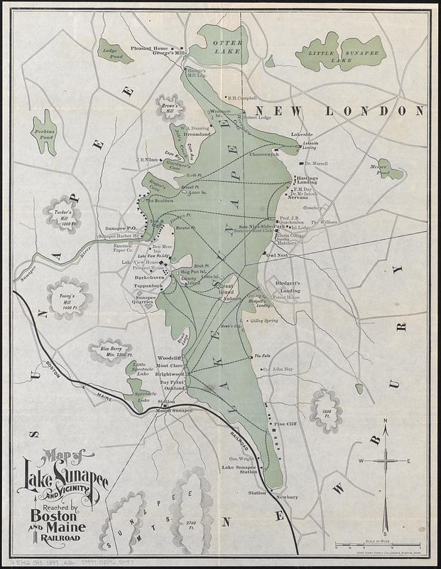 Map of Lake Sunapee and vicinity reached by Boston and Maine Railroad