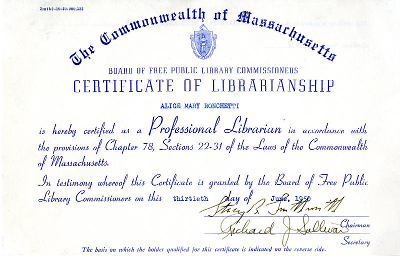 Certificate of librarianship