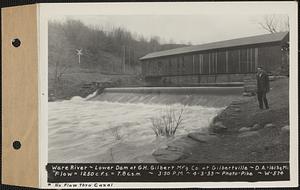 Ware River, lower dam of G.H. Gilbert Manufacturing Co. at Gilbertville, drainage area = 161 square miles, flow 1250 cubic feet per second, no flow through canal, Hardwick, Mass., 3:50 PM, Apr. 3, 1933